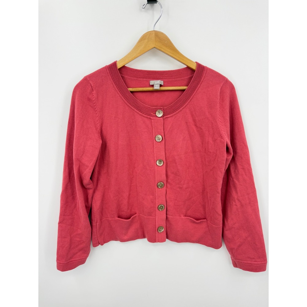 J. Jill Stretch Cardigan Sweater Womens Small Red Button Front Ribbed Trim